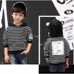 เสื้อแขนยาวเด็กชายลายขวางสีแดงดำ สีดำขาว