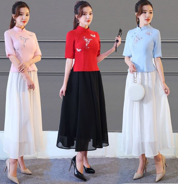 ชุดเสื้อกระโปรงสตรีสมัยสาธารณรัฐจีน 民国风修身时尚日常汉服两件套装中国服女 Republic of China Daily Hanfu Two-Piece Suit Chinese Women Clothing