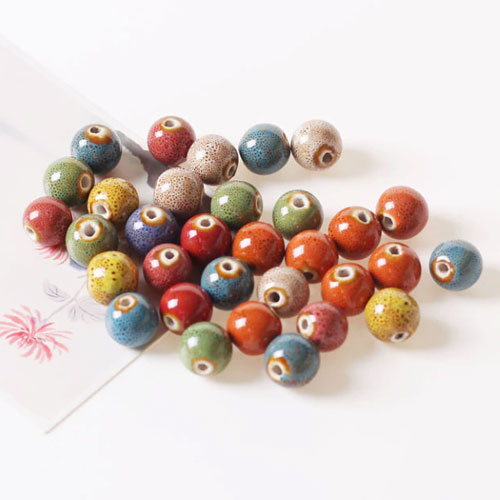 ลูกปัดเซรามิค เม็ดกลม 8 มม. คละสี แพ็ค 5 ชิ้น (Ceramic Beads)