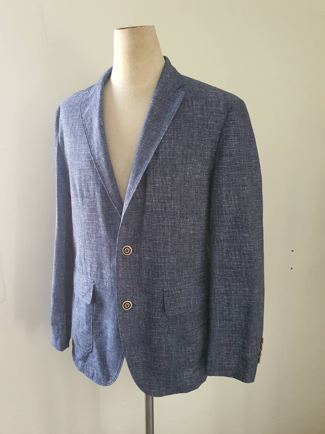 SUIT C0027 เสื้อคลุม ทรงสูท ชาย สีฟ้าเข้ม มือสอง อก 40 นิ้ว