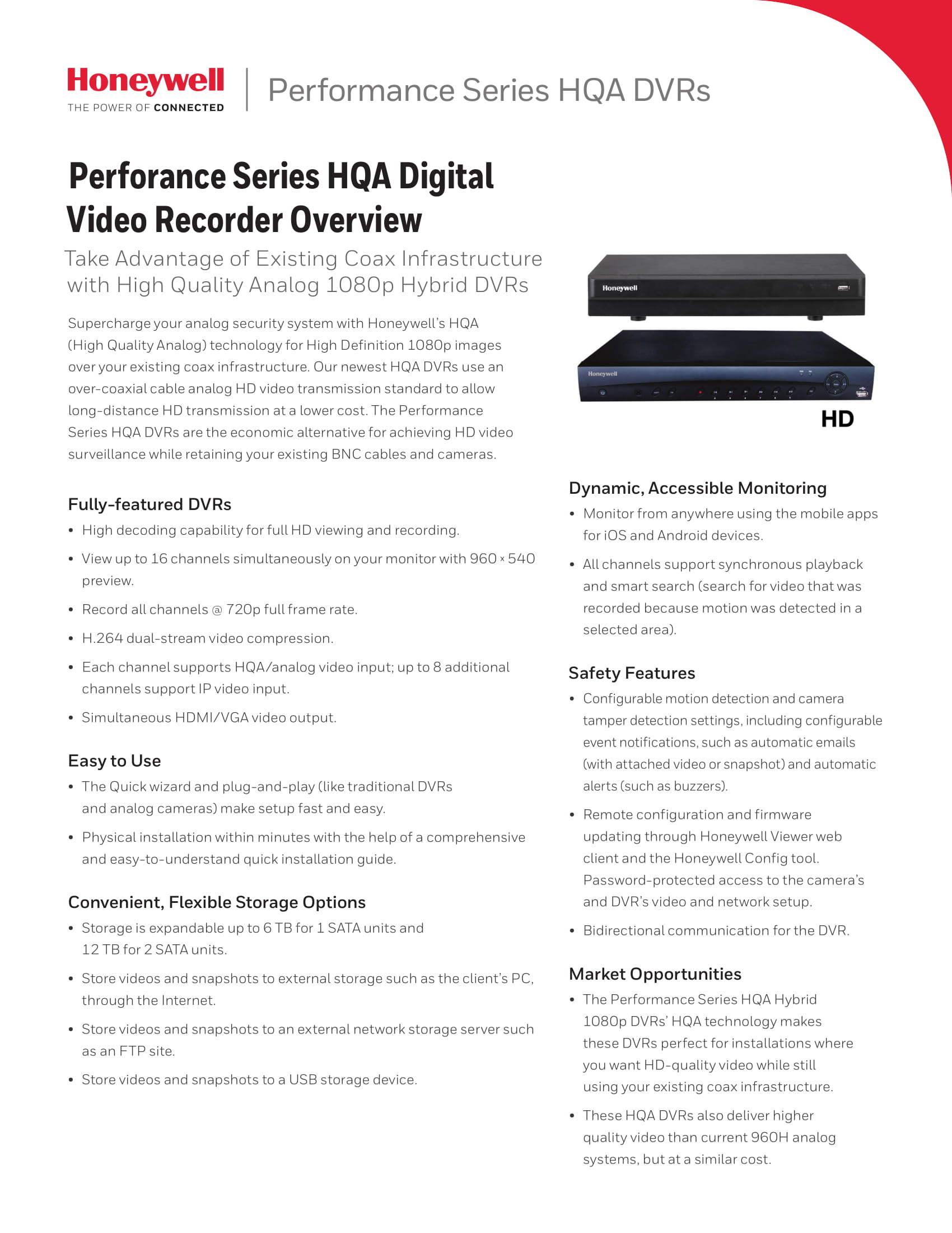 เครื่องบันทึกกล้องวงจรปิด Honeywell 4CH DVR (AHD)1SATA 1080P รุ่น HRHQ1040L