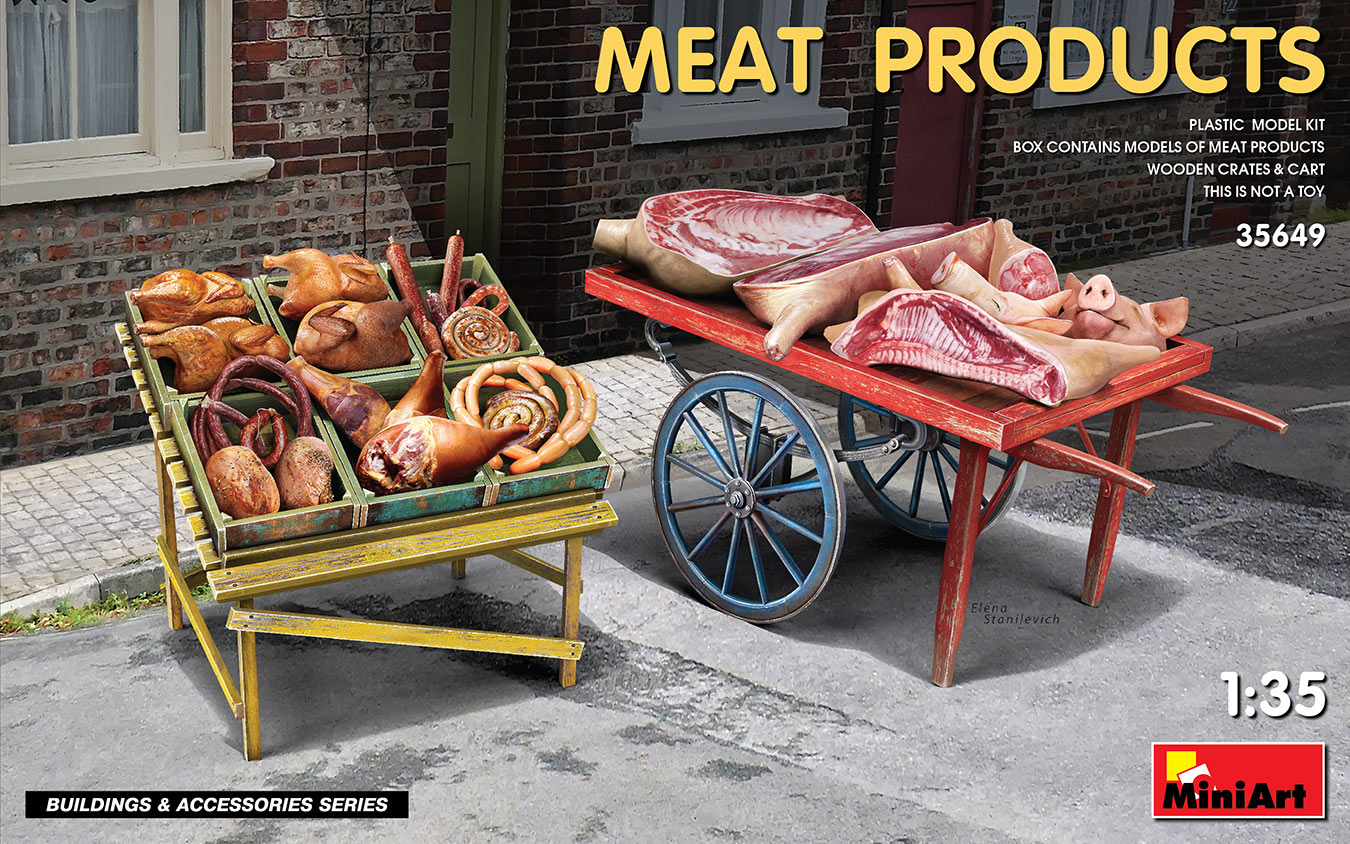 โมเดลแผงเนื้อสัตว์ ไส้กรอกและเนื้อสด MiniArt ขนาด 1/35 MI35649 MEAT PRODUCTS