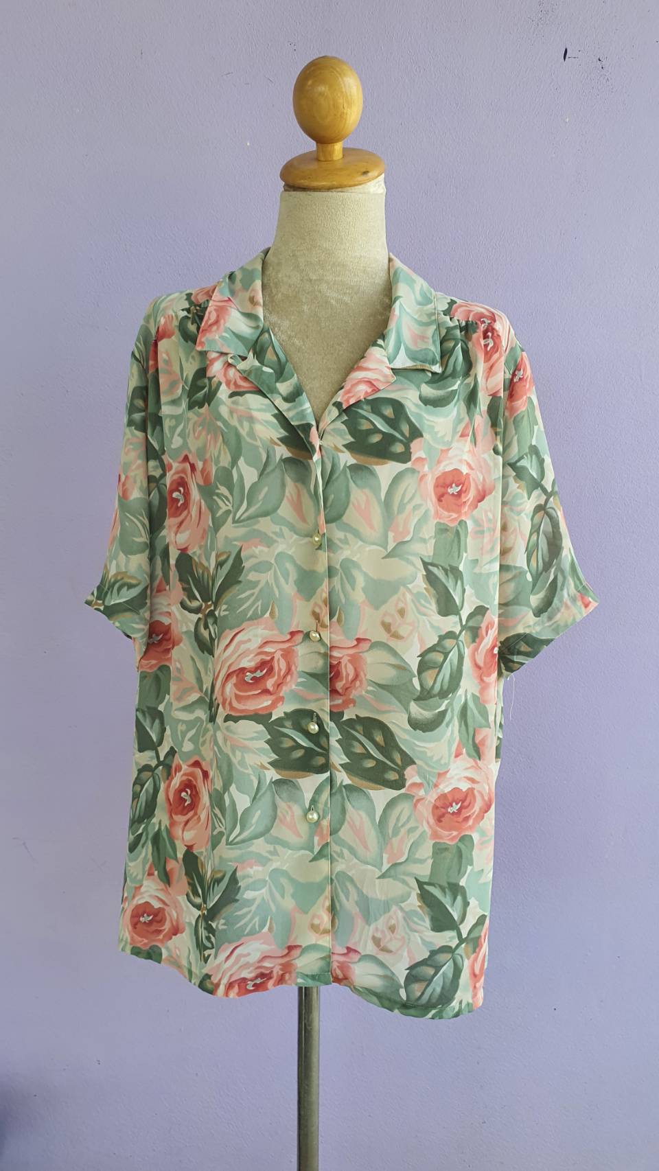 FF03045 เสื้อเชิ้ตแฟชั่น มือสอง koret ลายดอกไม้ อก free-55 นิ้ว