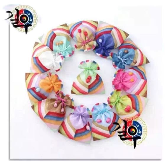 กระเป๋าผ้าเกาหลีแถบสีนำโชค 한국 컬러 스트립 복주머니 Korean Color Strips Lucky Bag