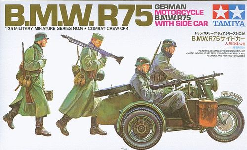 โมเดลฟิกเกอร์ทหาร Tamiya ขนาด 1/35 TA35016 German Motorcycle B.M.W.R75 With Side