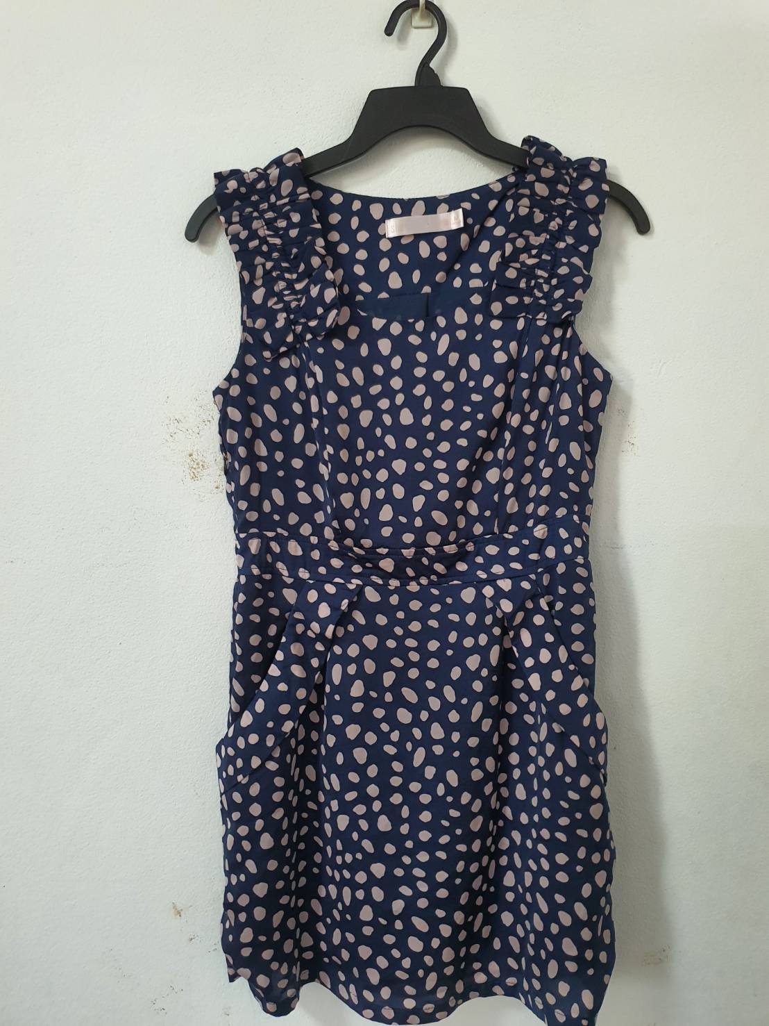 FF06367 เดรสแฟชั่นมือสอง สีน้ำเงินลายจุด อก 33 นิ้ว