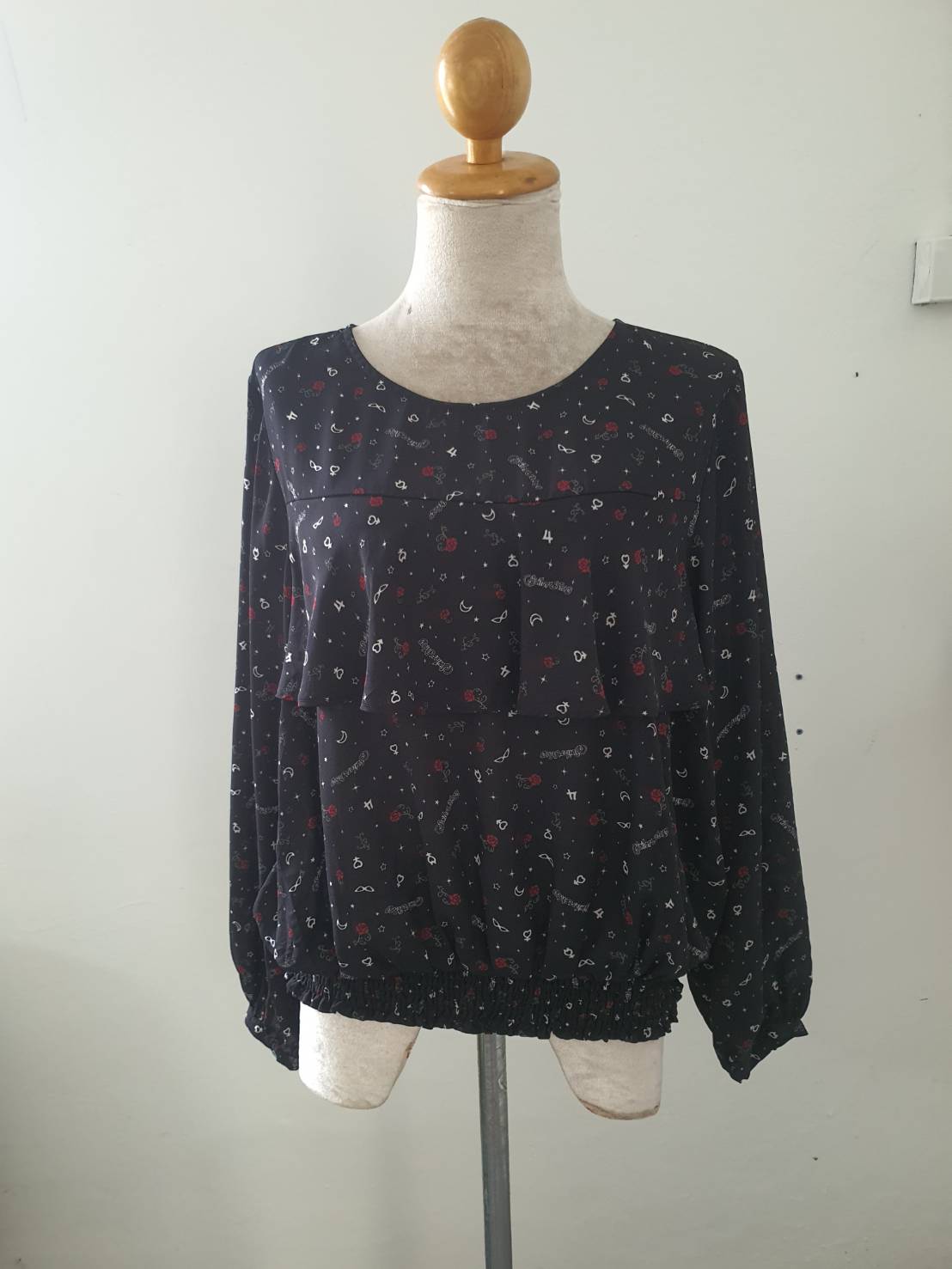 FF05719 เสื้อชีฟอง สีดำ มือสอง แบรนด์ GU อก 40 นิ้ว