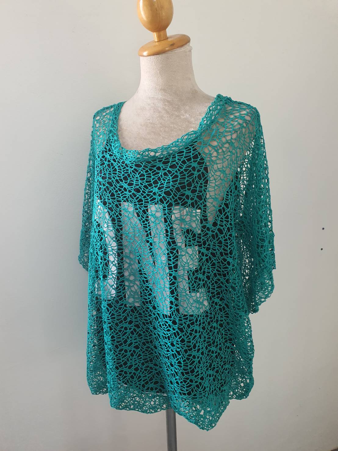 FF06083 เสื้อแฟชั่นตาข่าย สีเขียว สวยๆ อก 40-42 นิ้ว