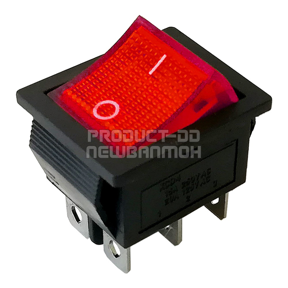 KCD4 สวิตช์กระดก ON-OFF (I-O) 6 ขา สีแดงมีไฟ 16A 250V AC