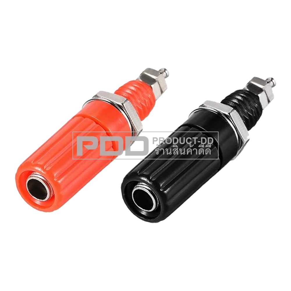 (แพค 1 ชุด) บานาน่าปลั๊คตัวผู้ ด้ามพลาสติคแกนเงิน และบานาน่าแจ๊คตัวเมีย 11 มม. ยาว 3 ซม. สีดำ-แดง