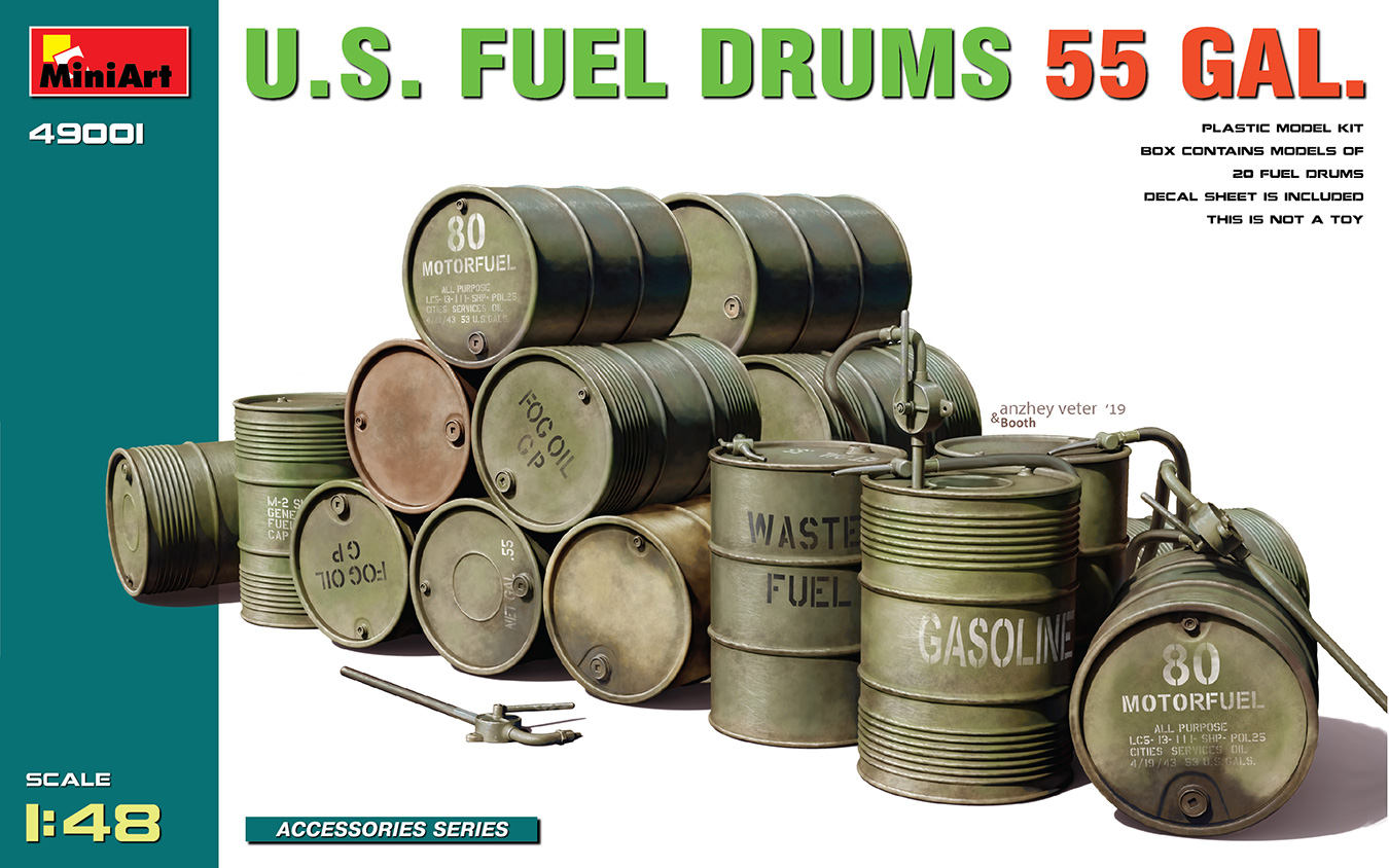 โมเดลถังน้ำมันกองทัพอเมริกา MiniArt ขนาด 1/48 MI49001 U.S. FUEL DRUMS 55 GAL