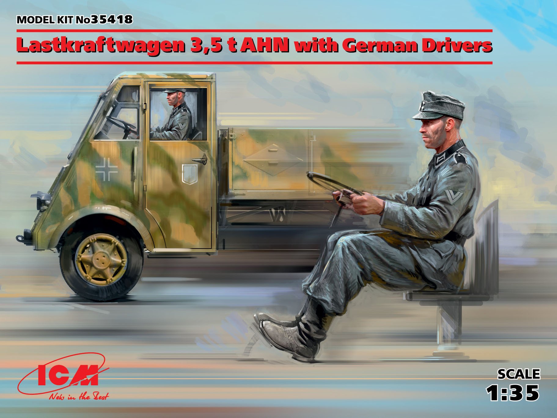 โมเดลรถถัง ICM ขนาด 1/35 ICM35418 Lastkraftwagen 3,5 t AHN with German Drivers