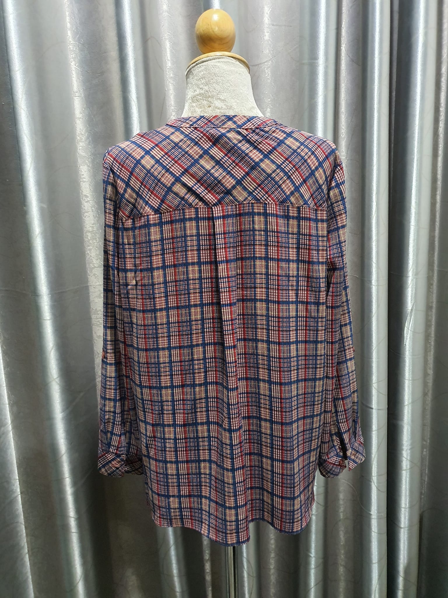 FF01773 เสื้อชีฟอง ลายสก็อต มือสอง PRELIN อก free-40 นิ้ว