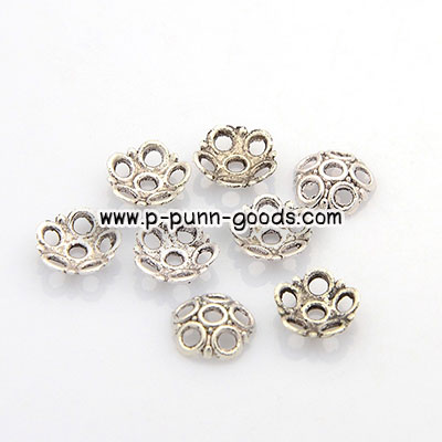 ฝาครอบลูกปัด ดอกไม้ 8มม. สีเงินโบราณ