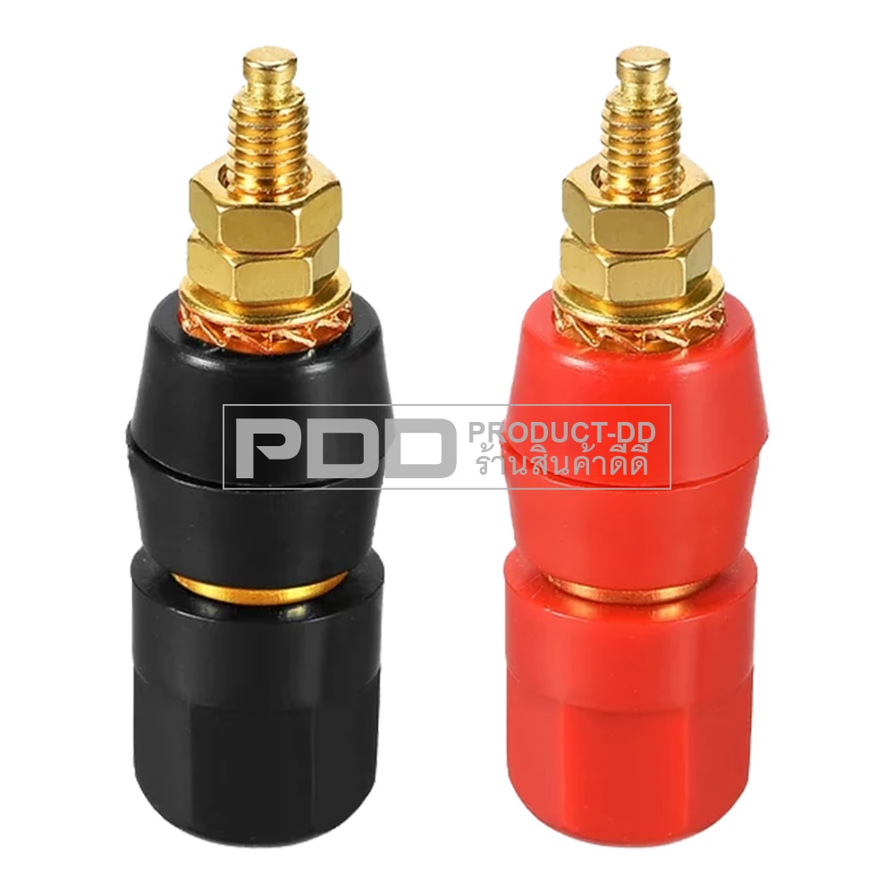 (แพค 1 คู่) บานาน่าแจ๊ค 4 mm ตัวเมียแบบเดี่ยวหัวเหลี่ยม ขนาด 1.5x5 cm สีดำ-แดง สำหรับยึดแท่น