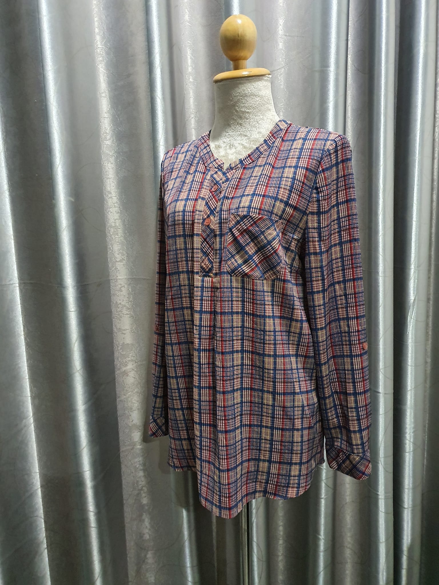 FF01773 เสื้อชีฟอง ลายสก็อต มือสอง PRELIN อก free-40 นิ้ว