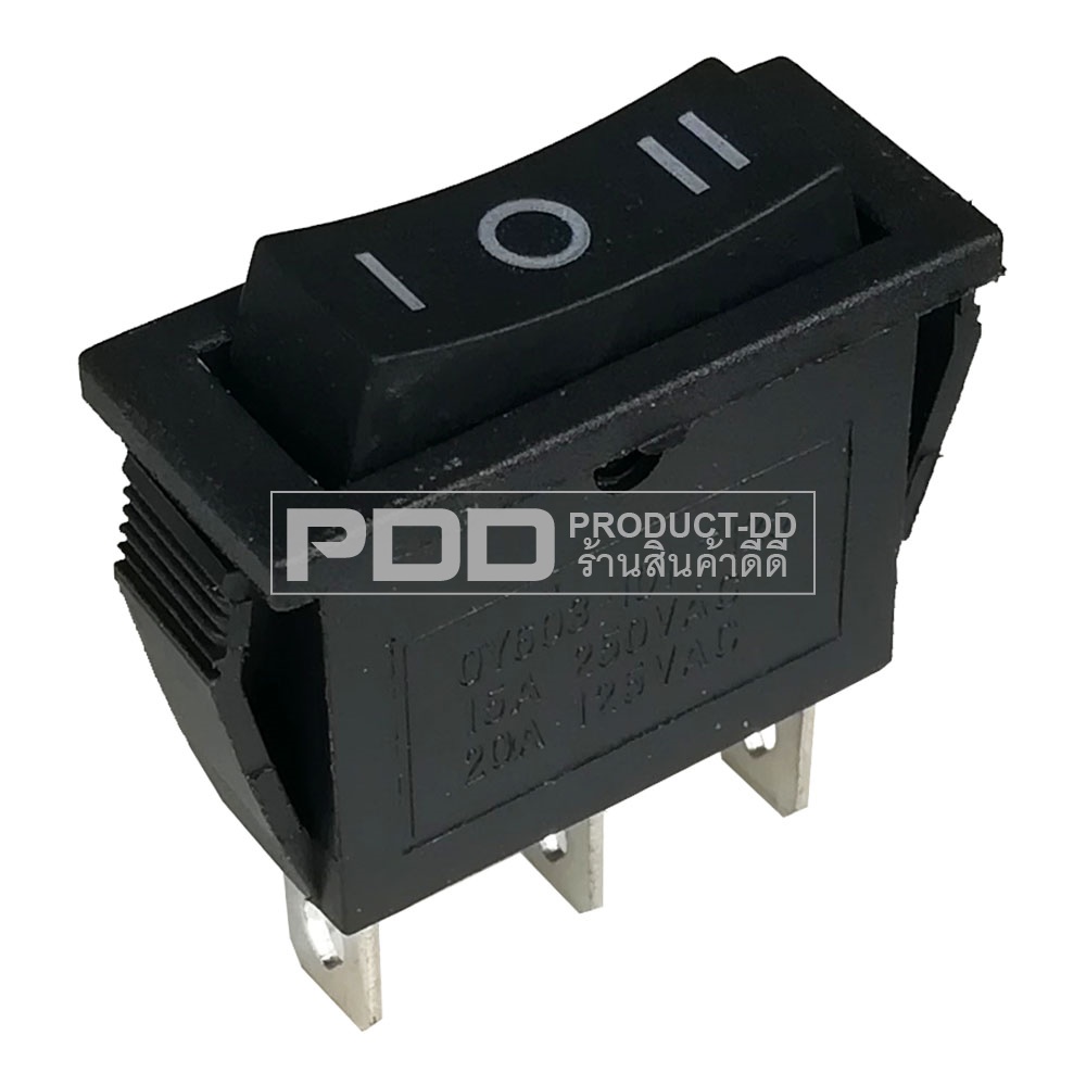 KCD3 สวิตช์กระดก ON-OFF-ON 3 ขา สีดำ l-O-ll 15A 250V AC และฝาครอบกันน้ำ