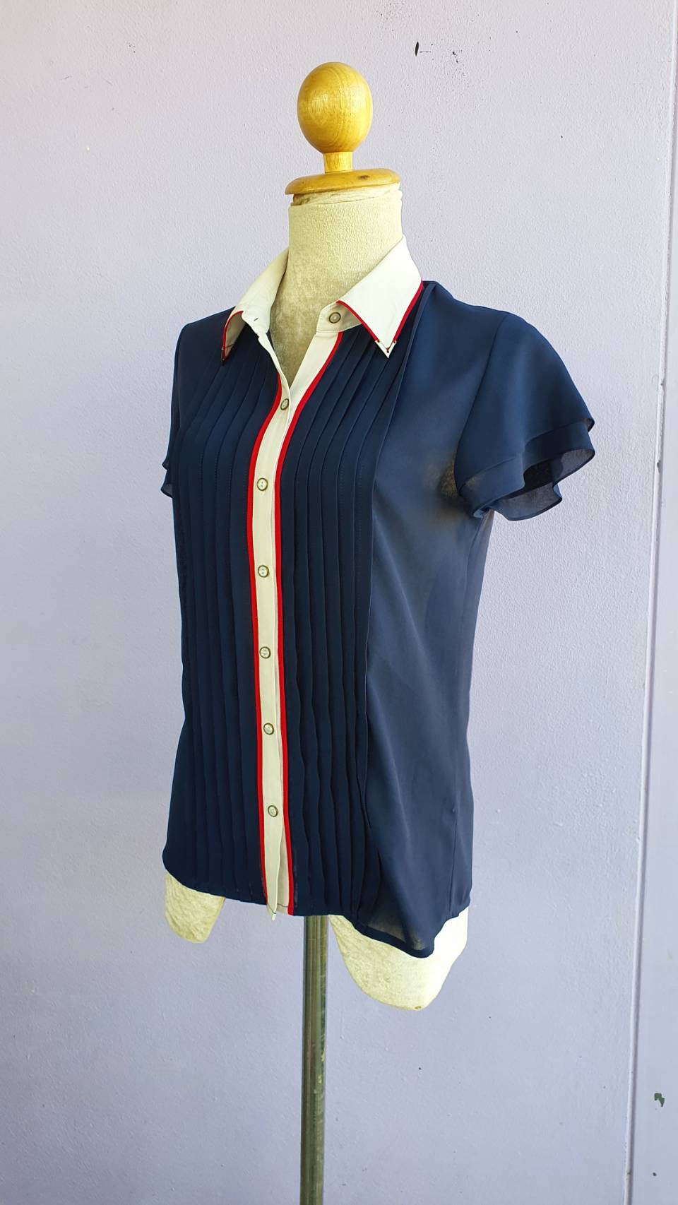 FF02865 เสื้อแฟชั่น ชีฟอง สี น้ำเงิน มือสอง แบรนด์ Jousse อก 34 นิ้ว