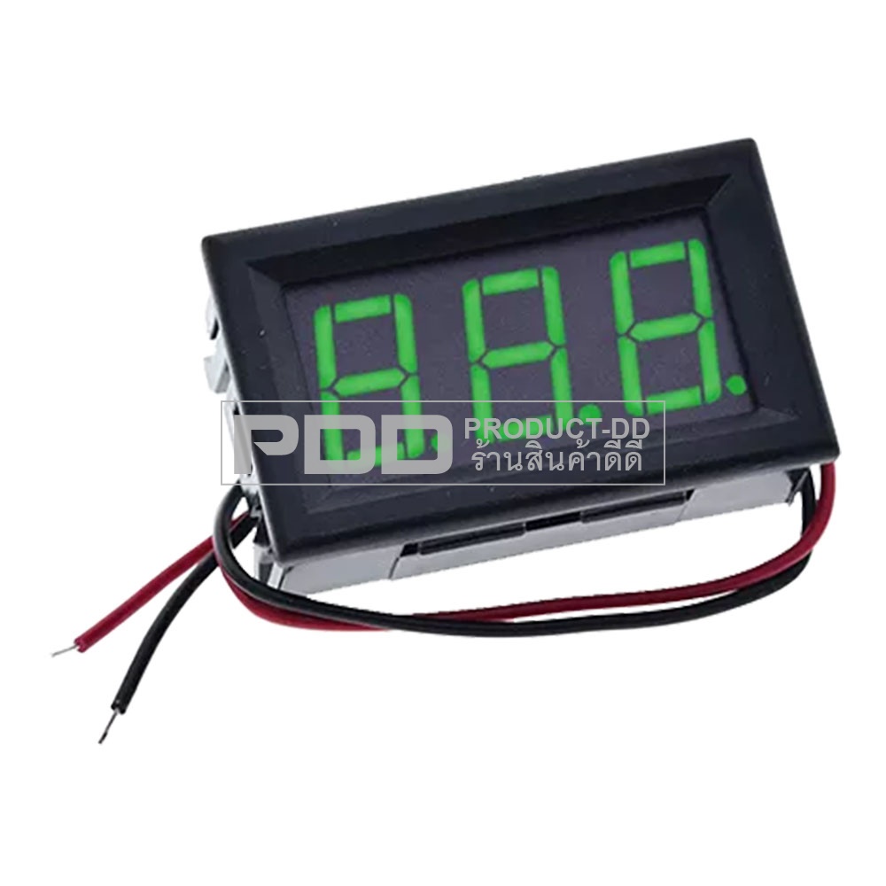 โวลต์มิเตอร์ดิจิตอล วัดแรงดัน Volt Meter ตัวเลขสีเขียว สองสาย DC 4.5V-30V ตัวเลข 0.56 นิ้ว