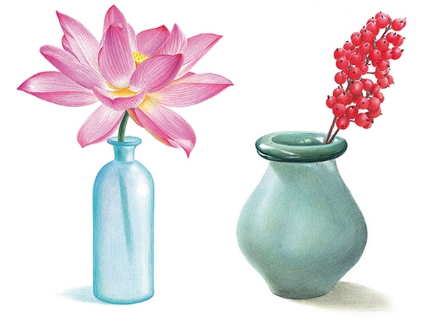 (Pre-order) หนังสือสอนระบายสีไม้ภาพดอกไม้ PAINTING WITH COLORED PENCIL