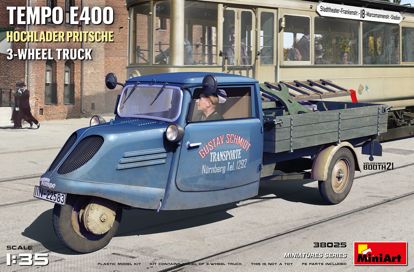 โมเดลรถขนของ MiniArt ขนาด 1/35 MI38025 TEMPO E400 HOCHLADER PRITSCHE 3-WHEEL TRUCK