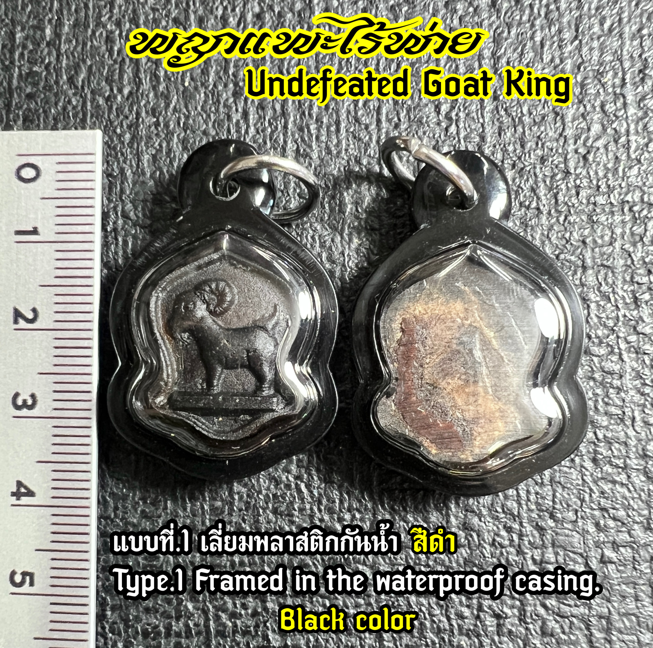 พญาแพะไร้พ่าย (แบบที่.1 เลี่ยมพลาสติกกันน้ำ: สีดำ) Undefeated Goat King (Type.1 Framed in the waterproof casing: Black color) SKU-02766