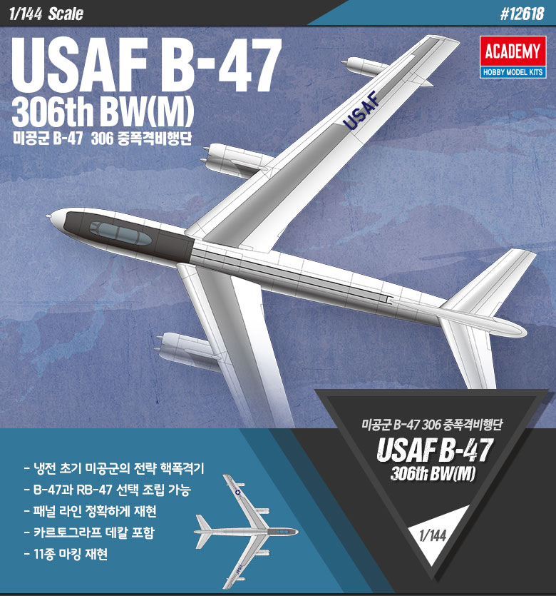 โมเดลเครื่องบิน Academy ขนาด 1/144 AC12618 USAF B-47 "306th BW(M)"