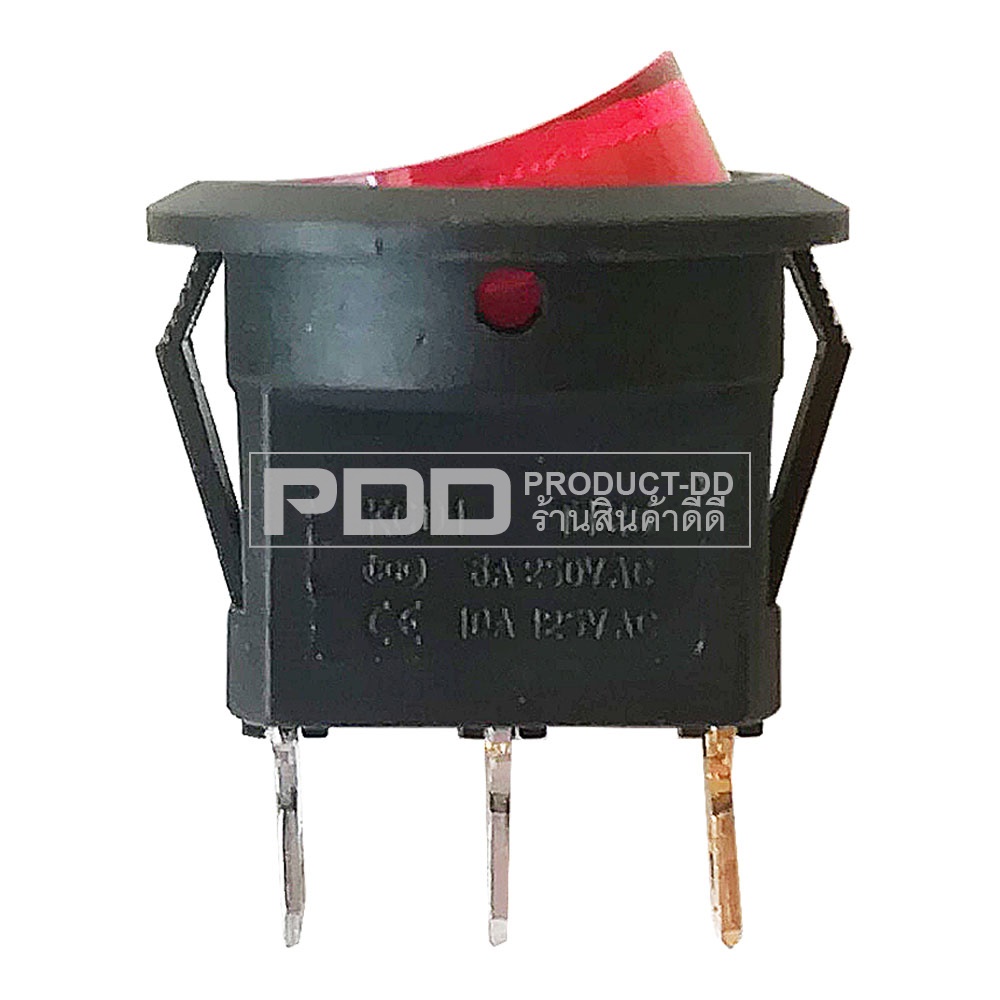 KCD1 สวิตช์กระดก ON-OFF กลม 3 ขา สีแดงมีไฟ Rocker Switch 3 Pin l-O 6A 250V AC