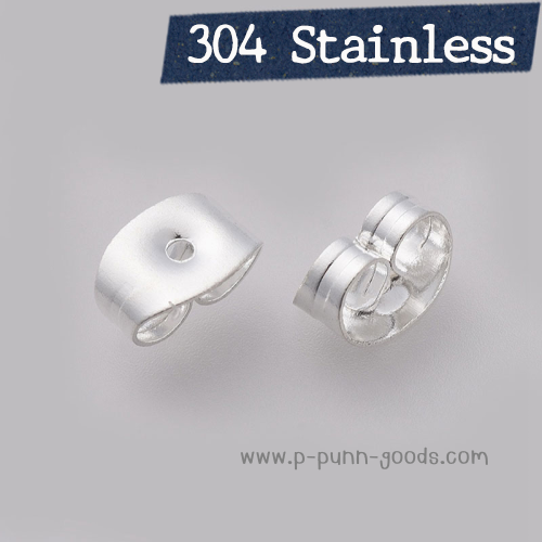 แป้นต่างหูสแตนเลส สีเงิน 6x4.5 มม.(304 Stainless Steel)