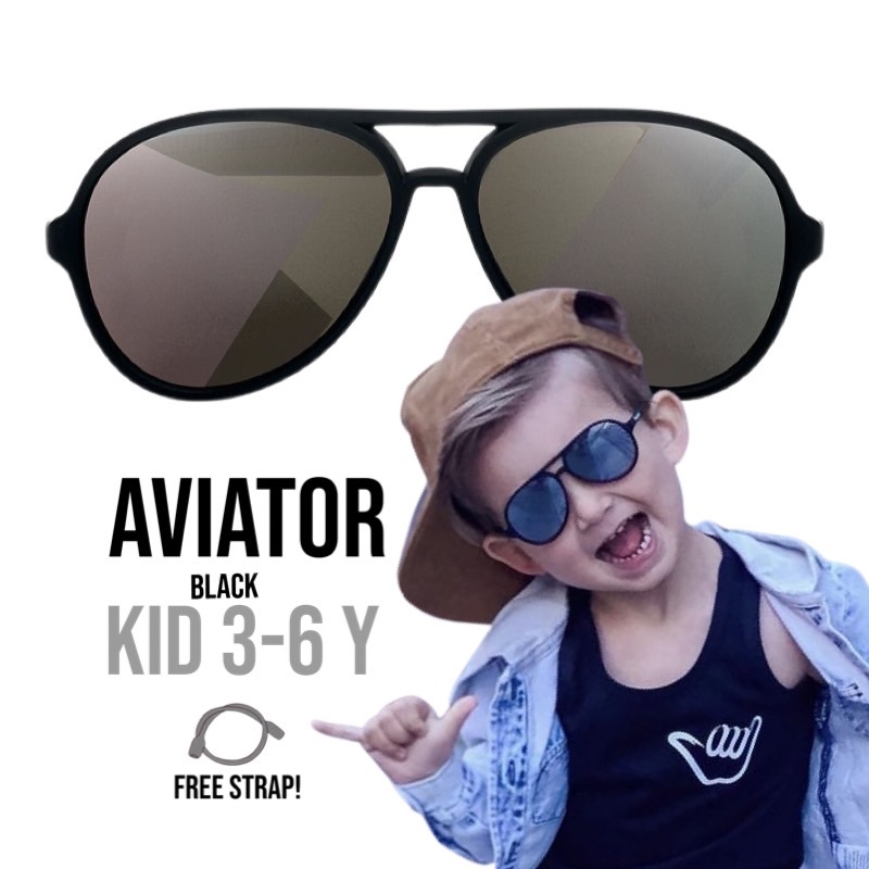 Aviator Black Sunglasses Age 3-6 Hipsterkid แว่นกันแดดสีดำ(Logo-Hipsterkid)