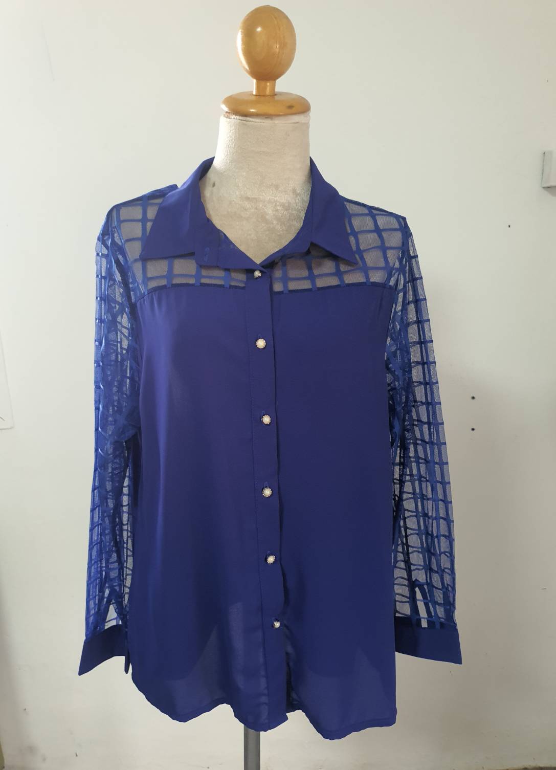 FF05839 เสื้อแฟชั่น ชีฟอง สีน้ำเงิน อก 40 นิ้ว
