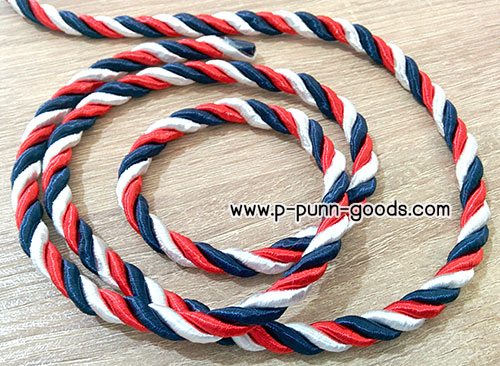 เชือกผ้าถัก เชือกเกลียว 3 สี เส้นกลม7 มม. (1 หลา)
