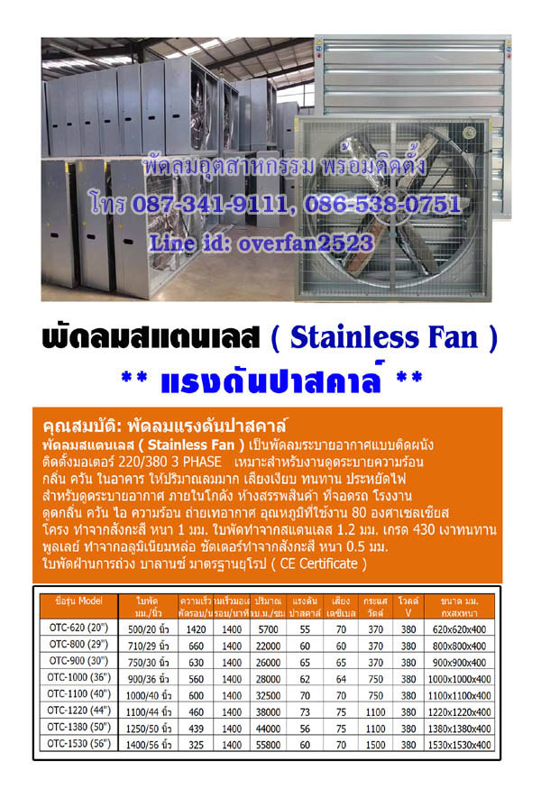 พัดลมอุตสาหกรรมราคาถูก , พัดลมอุตสาหกรรม, พัดลมฟาร์ม, พัดลมโรงงาน, โทร 087-341-9111, 086-538-0751 Line id: overfan2523.