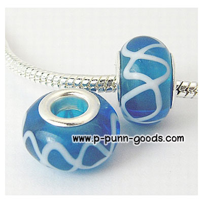 ลูกปัด Lampwork European Beads 13x8.5 มม. - DeepSkyBlue