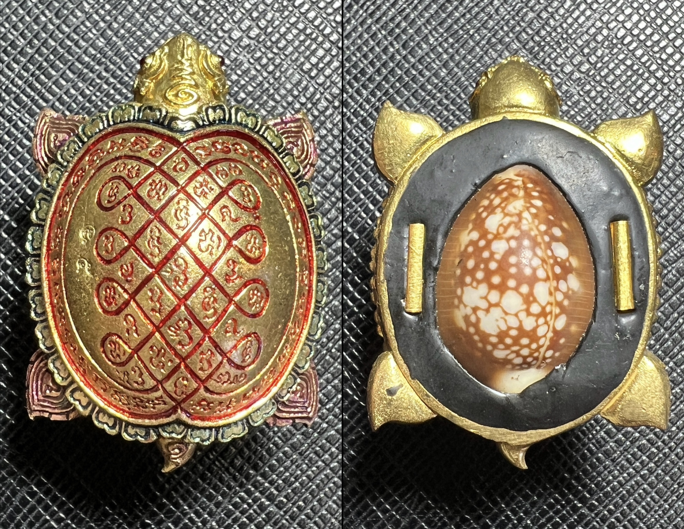 พญาเต่าเรือนโคตรเศรษฐี (เนื้อทองเหลือง, ลงยาสามสี, ตะกรุดทองคำ2ดอก) Wealth Of Billionaire Turtle King (brass material, three-colors enamel, 2 gold Takruds) SKU-03701