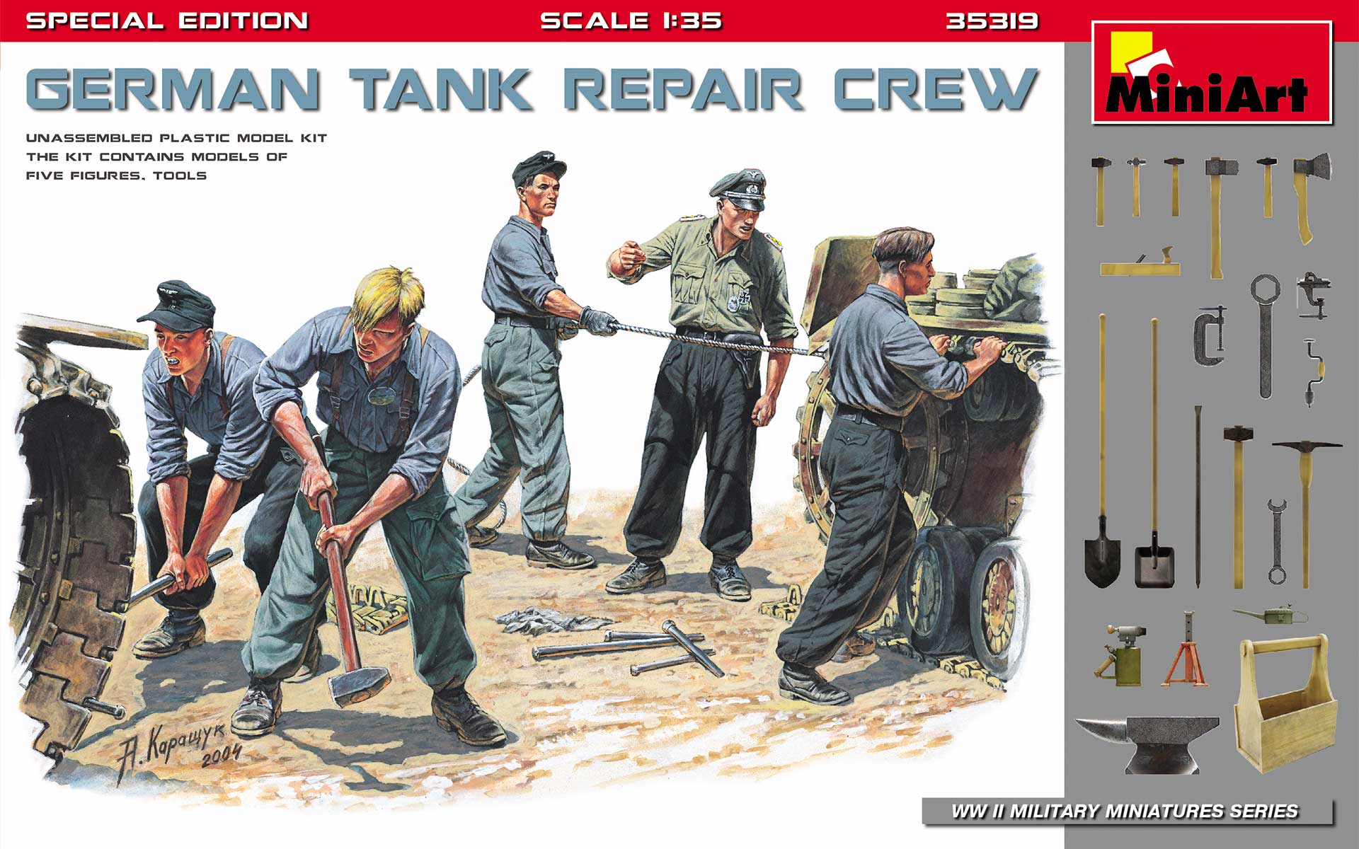 โมเดลฟิกเกอร์ทหารเยอรมันสงครามโลกครั้งที่ 2 MiniArt ขนาด 1/35 MI35319 GERMAN TANK REPAIR CREW. SPECIAL EDITION