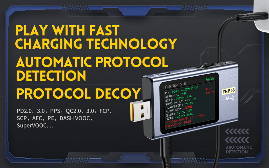 เครื่องวัดไฟฟ้า FNIRSI รุ่น FNB58 แบบ USB Teste Digital Voltmeter Protocol Power PD Trigger Capacity Measuremen