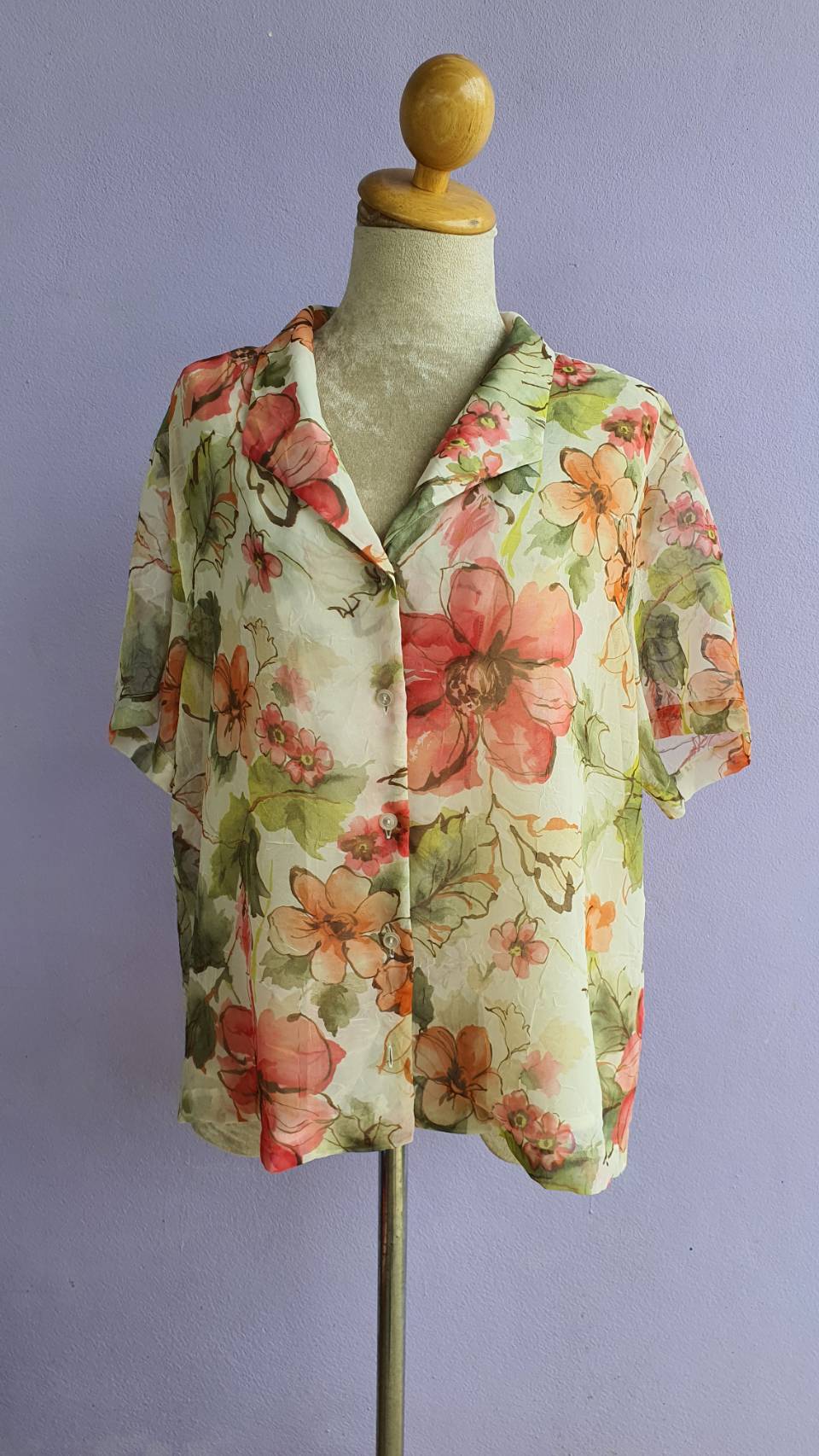 FF03071 เสื้อเชิ้ตแฟชั่น ลายดอก แบรนด์ มือสอง alfred dunner อก free-47 นิ้ว