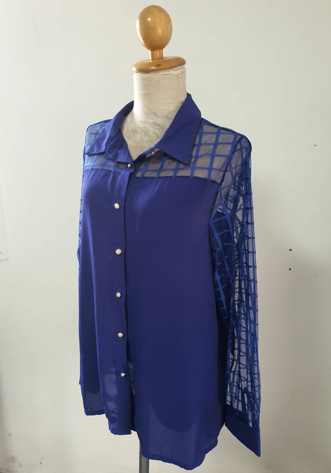 FF05839 เสื้อแฟชั่น ชีฟอง สีน้ำเงิน อก 40 นิ้ว