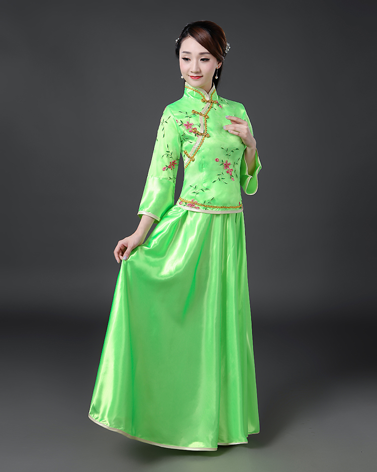 民国服女长裙成人衣裙古服装 Republic of China Female Dress Ancient Clothing ชุดเสื้อกระโปรงสตรีสมัยสาธารณรัฐจีน