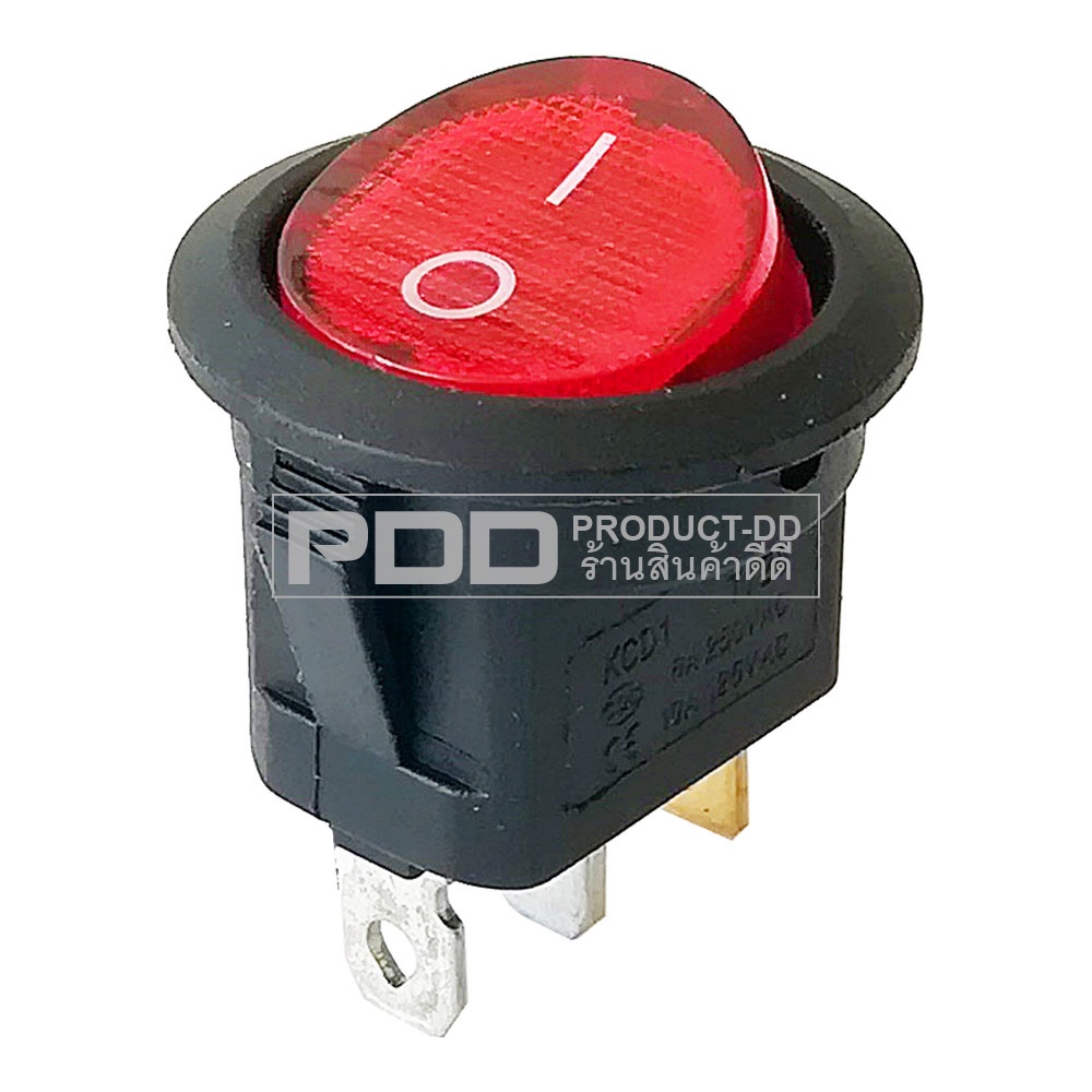 KCD1 สวิตช์กระดก ON-OFF กลม 3 ขา สีแดงมีไฟ Rocker Switch 3 Pin l-O 6A 250V AC