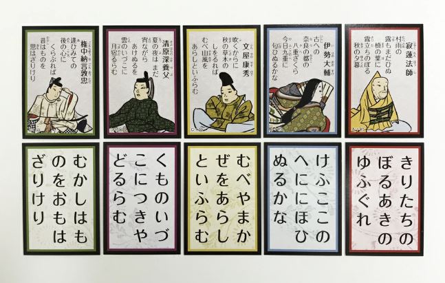 [สื่อการสอนภาษาญี่ปุ่น] บัตรคำศัพท์บทกลอนญี่ปุ่น คิมาริจิ ไฮยาคุนิน อิชชู รหัสสี きまり字 色分け百人一首