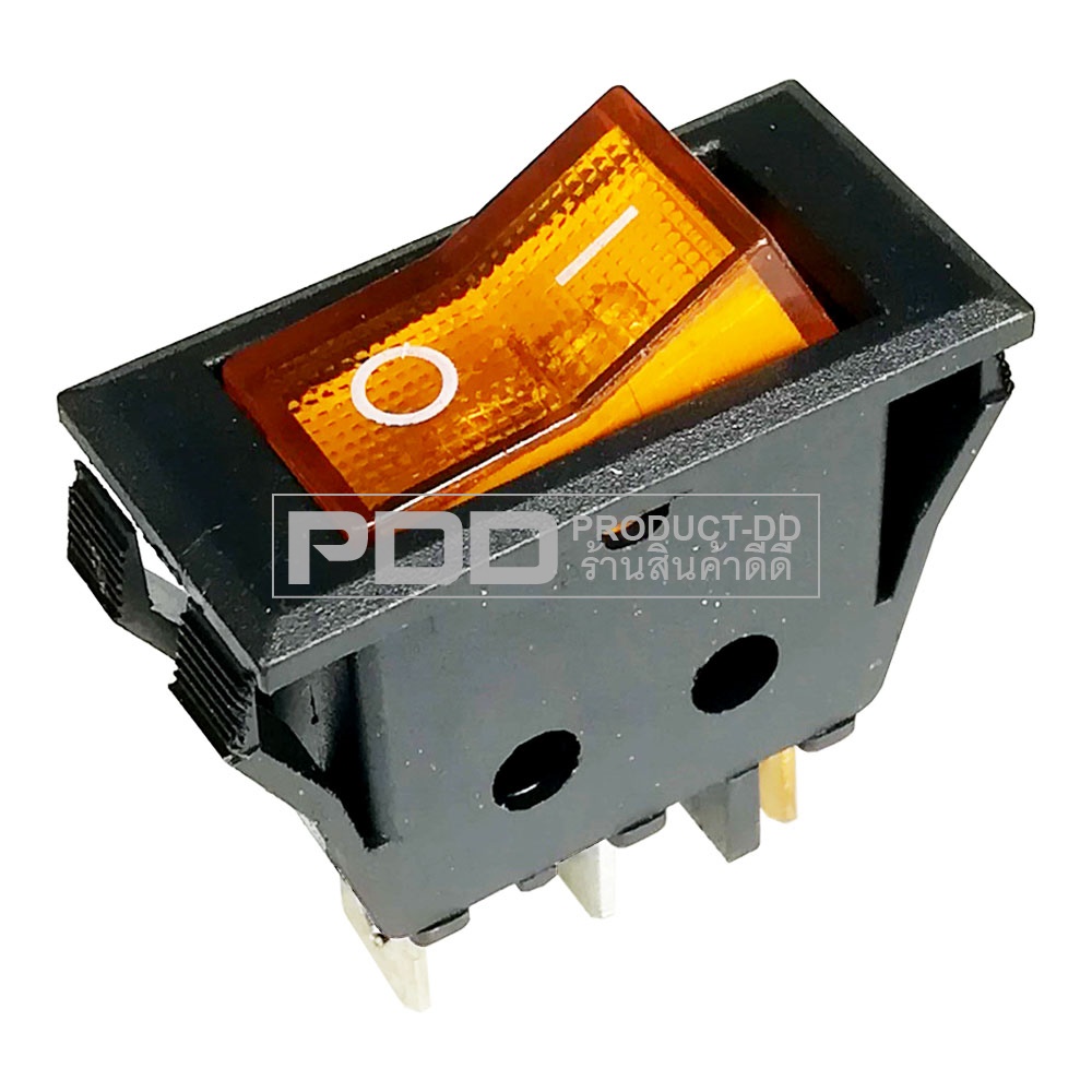 KCD3 สวิตช์กระดก ON-OFF 3 ขา สีส้มมีไฟ Rocker Switch 3 Pin l-O 15A 250V AC