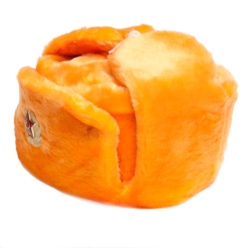 หมวกรัสเซีย (shapka ushanka Soviet and Russian winter hat) : Orange Shapka Ushanka
