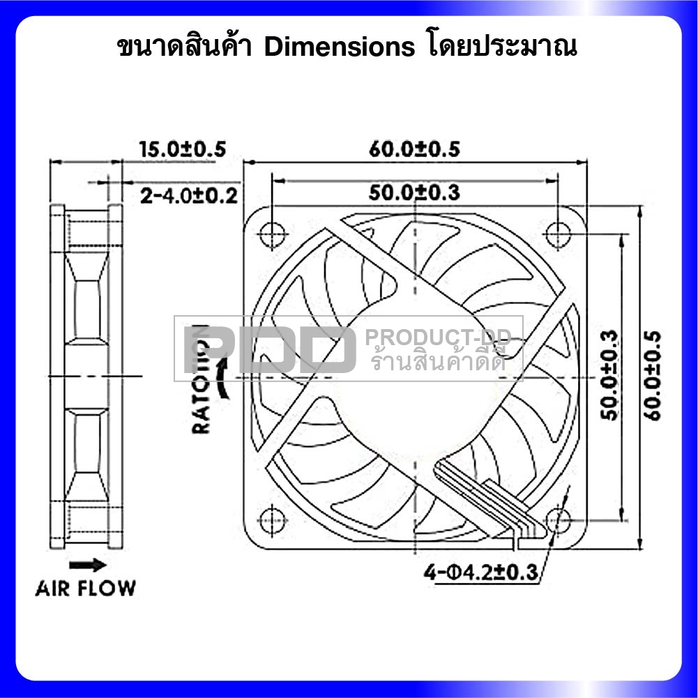 พัดลมระบายความร้อน DC 24V 6015SL บุช Sleeve Bearing ขนาด 2.5 นิ้ว 6x6x1.5 ซม.
