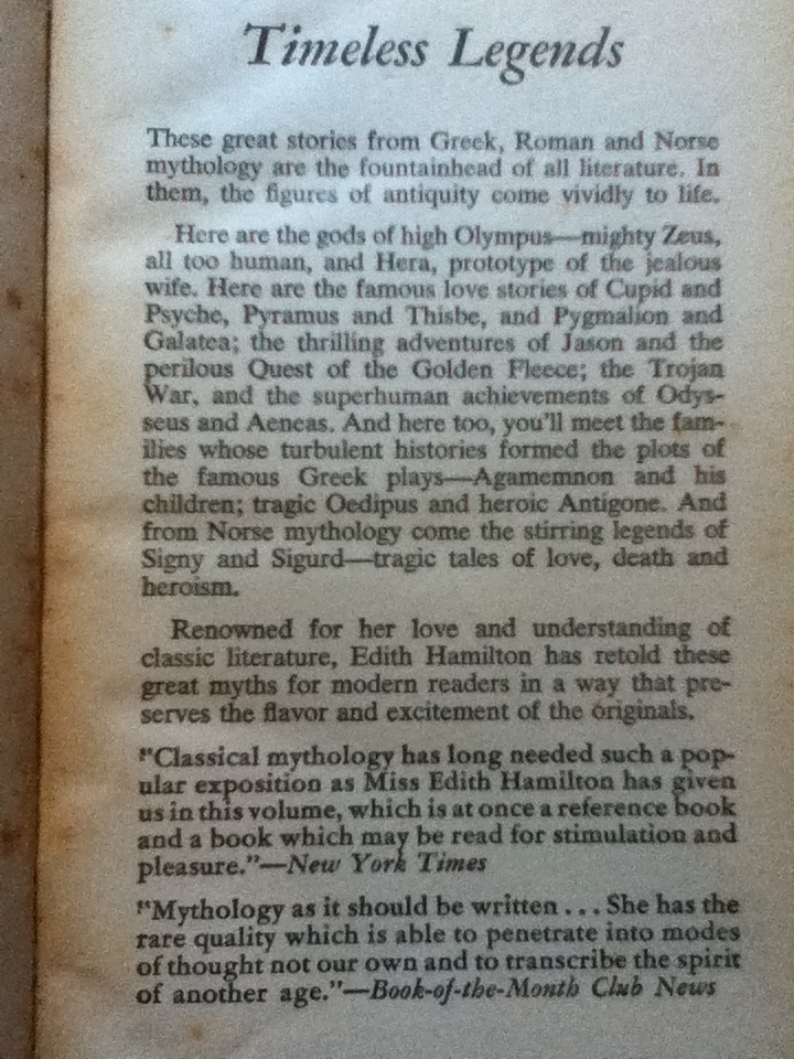 MYTHOLOGY: Timeless Tales of Gods and Heroes/ Edith Hamilton