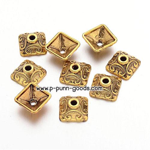 ฝาครอบลูกปัด สี่เหลี่ยม 10มม. สีทองโบราณ