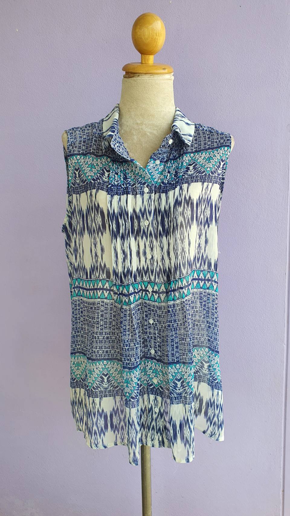 FF02990 เสื้อแฟชั่น แขนกุด สีฟ้า มือสอง อก free-42 นิ้ว