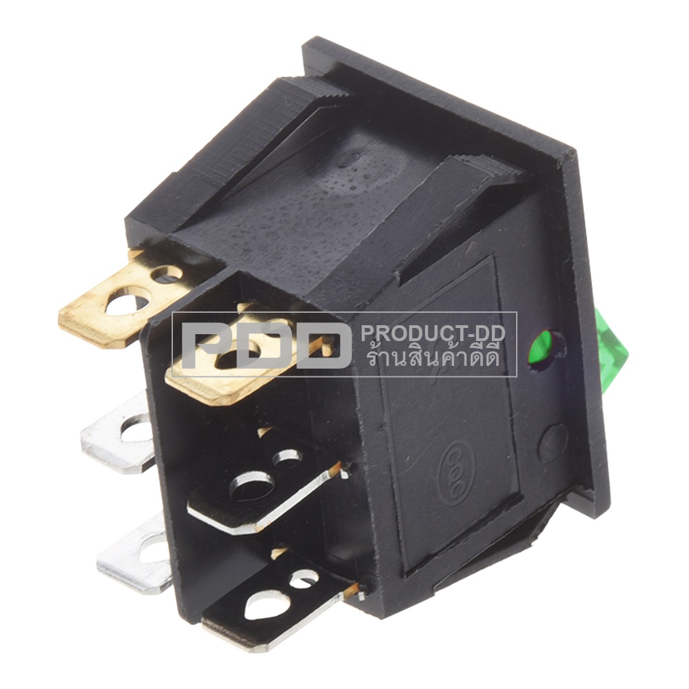 KCD3 สวิตช์กระดก ON-OFF คู่ 3 ขา สีเขียวมีไฟ Rocker Switch Double 3 Pin l-O 15A 250V AC