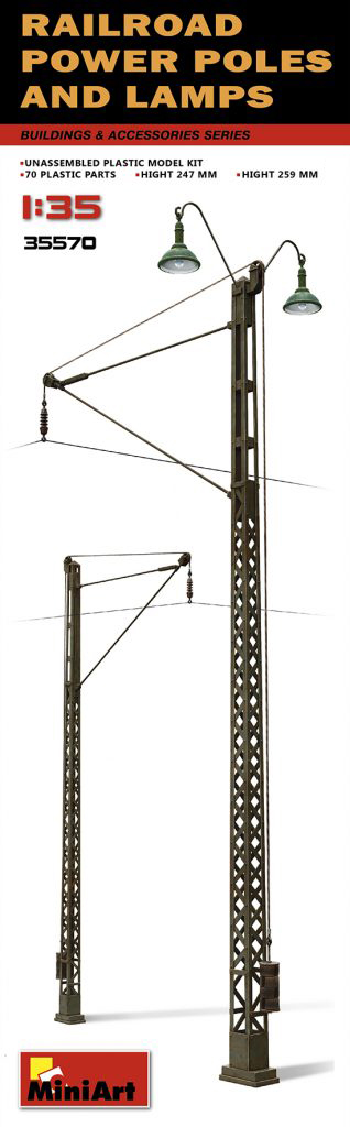 โมเดลฉากจำลองเสาไฟฟ้า MiniArt ขนาด 1/35 MI35570 RAILROAD POWER POLES & LAMPS